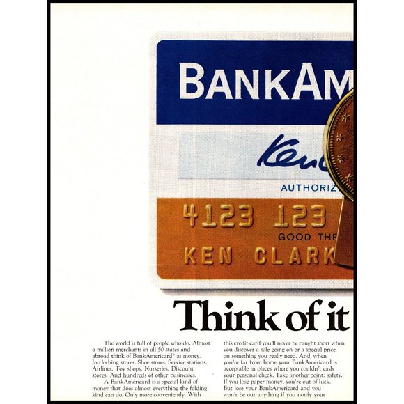 1971 Bank Americard Credit Card 2 Page Vintage Print Ad Money Clip Wall Art - Picture 2 of 3